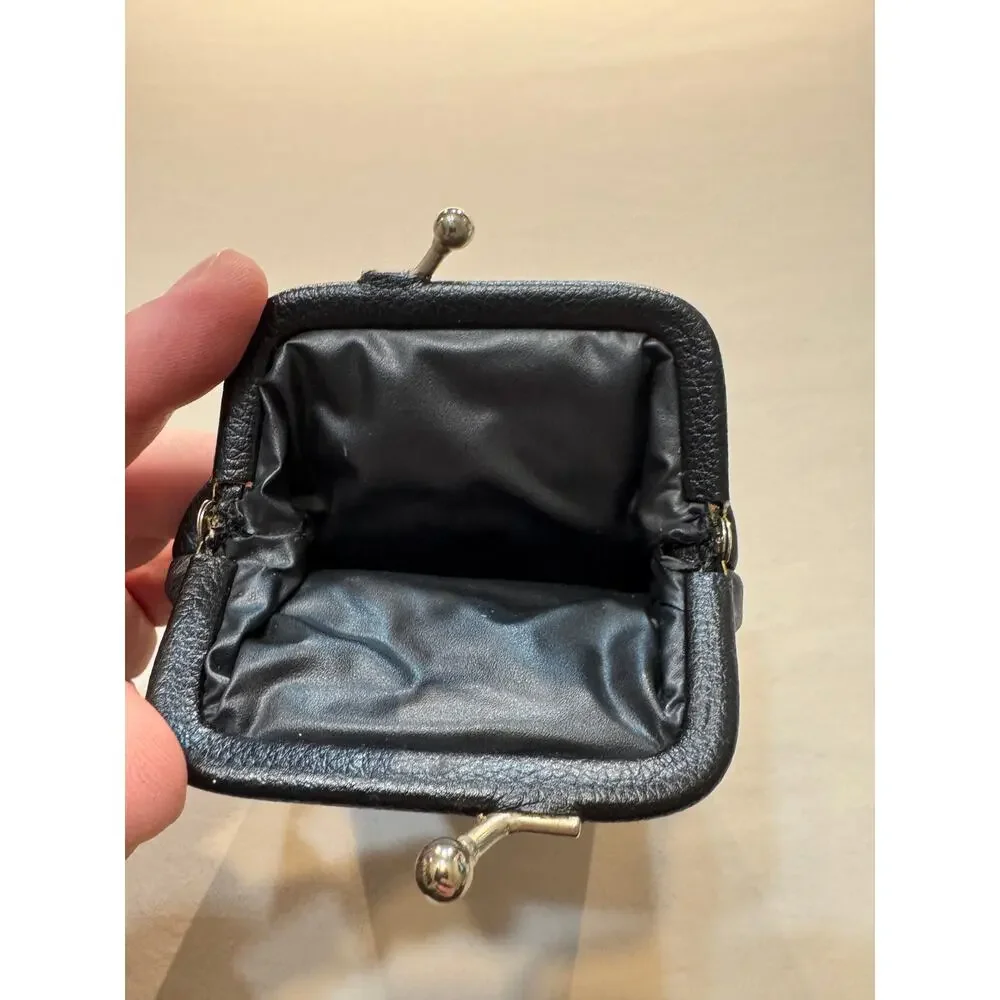 Vintage Black Faux Leather Coin Purse Cigarette Clutch w/ ID &‎ Card Slots